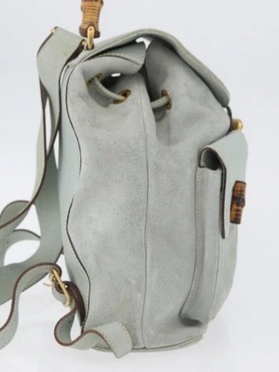GUCCI Bamboo Backpack Suede Light Blue Gold 003 2058 0016 Auth LNZ552 main image 6